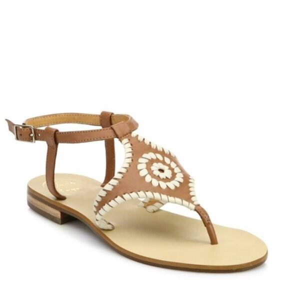 Jack Rogers Maci Leather Sandal Cognac Bone - Picture 1 of 12